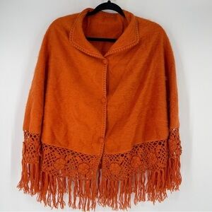 Alpaca Blend Orange Cape with Crochet Accents